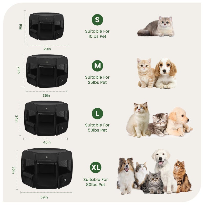 X-ZONE PET Dog Playpen Portable Pet Play Pens for Puppies, Cat, Rabbit, Chicks, Foldable Exercise Play Tent Kennel Crate, Indoor/Outdoor Travel Camping Black Large - Image 4